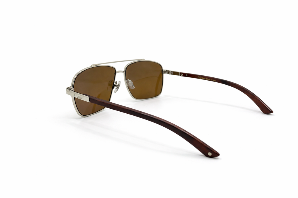 Cartier - Premium Silver & Wood Metal Sunglasses M - 1024
