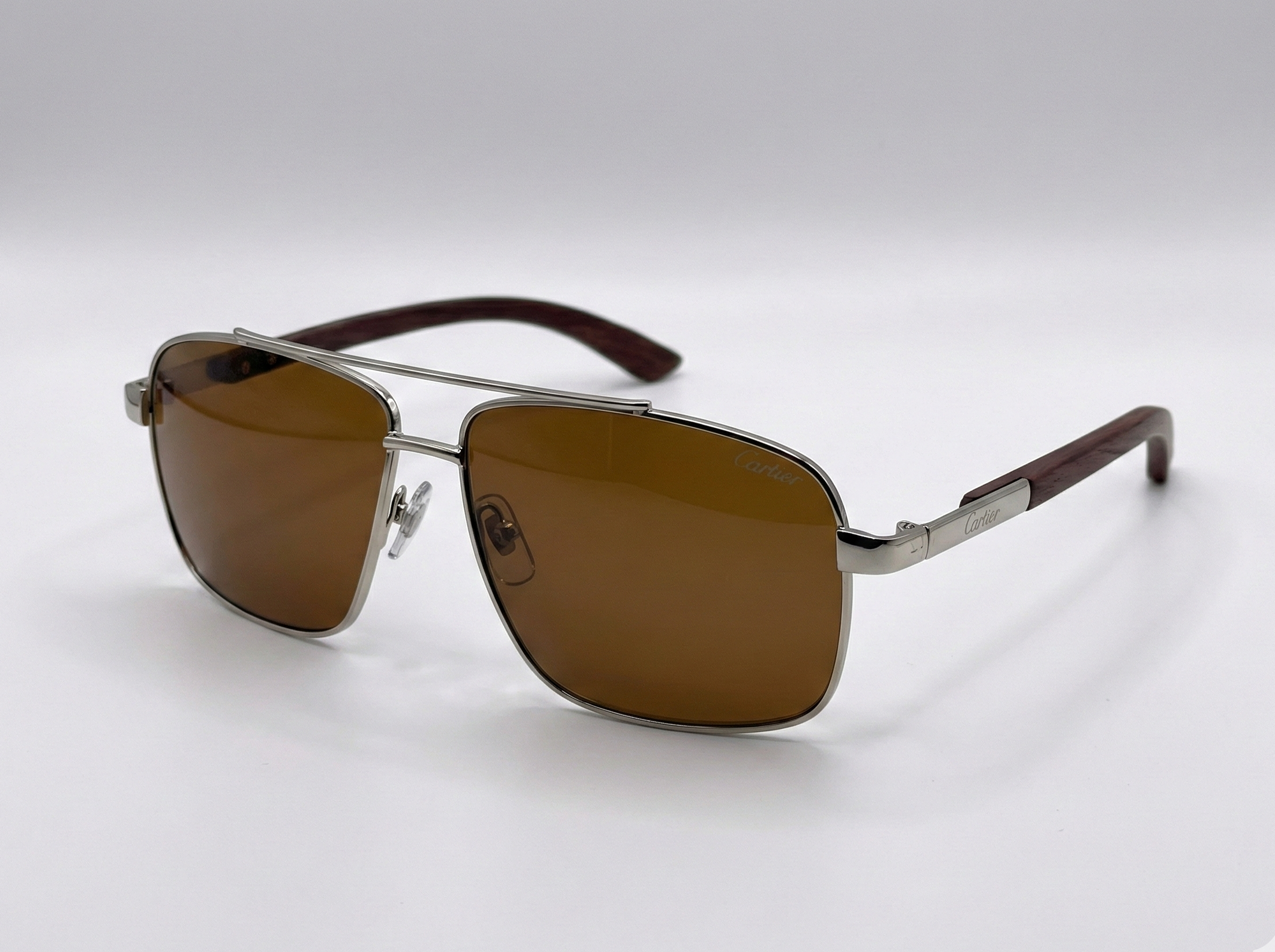 Cartier - Premium Silver & Wood Metal Sunglasses M - 1024