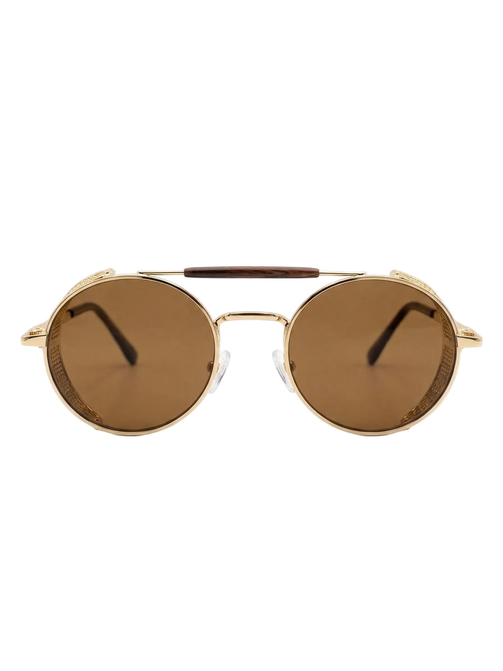 RayVerse - Vintage Gold Steampunk Side-Shield Sunglasses W - 1009
