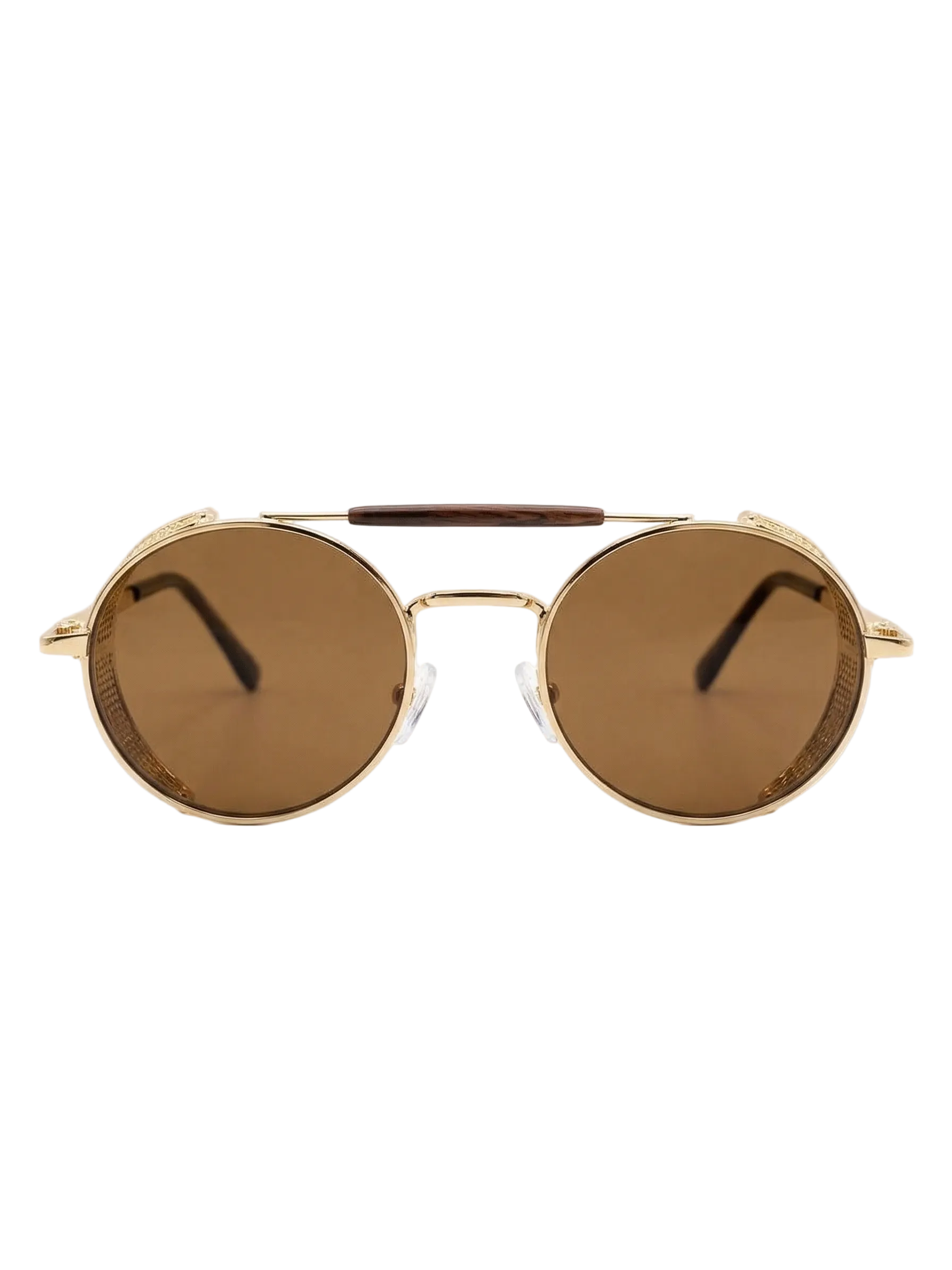 RayVerse - Vintage Gold Steampunk Side-Shield Sunglasses W - 1009