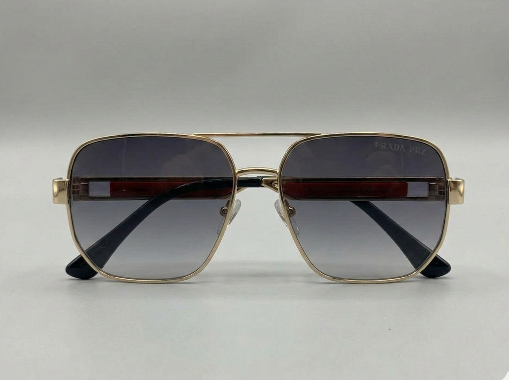 Prada - Gold Square Navigators with Red Accent M - 1010