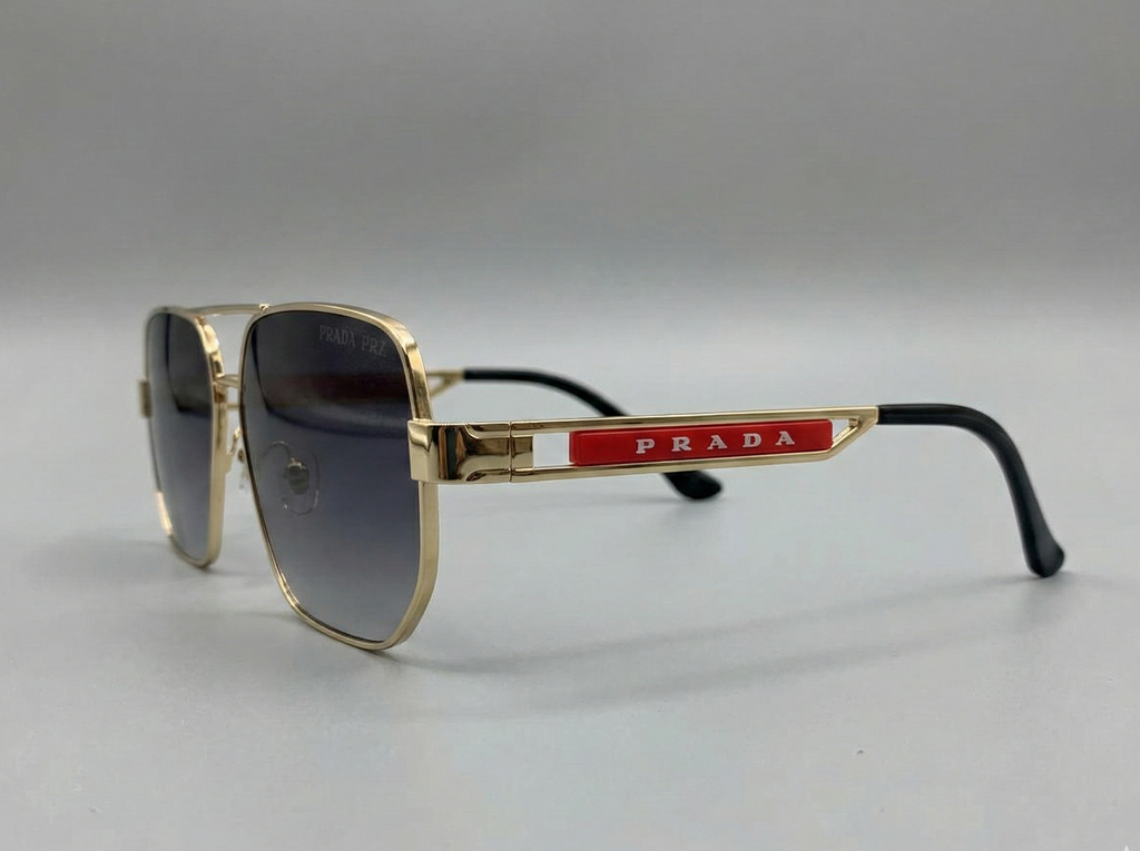 Prada - Gold Square Navigators with Red Accent M - 1010