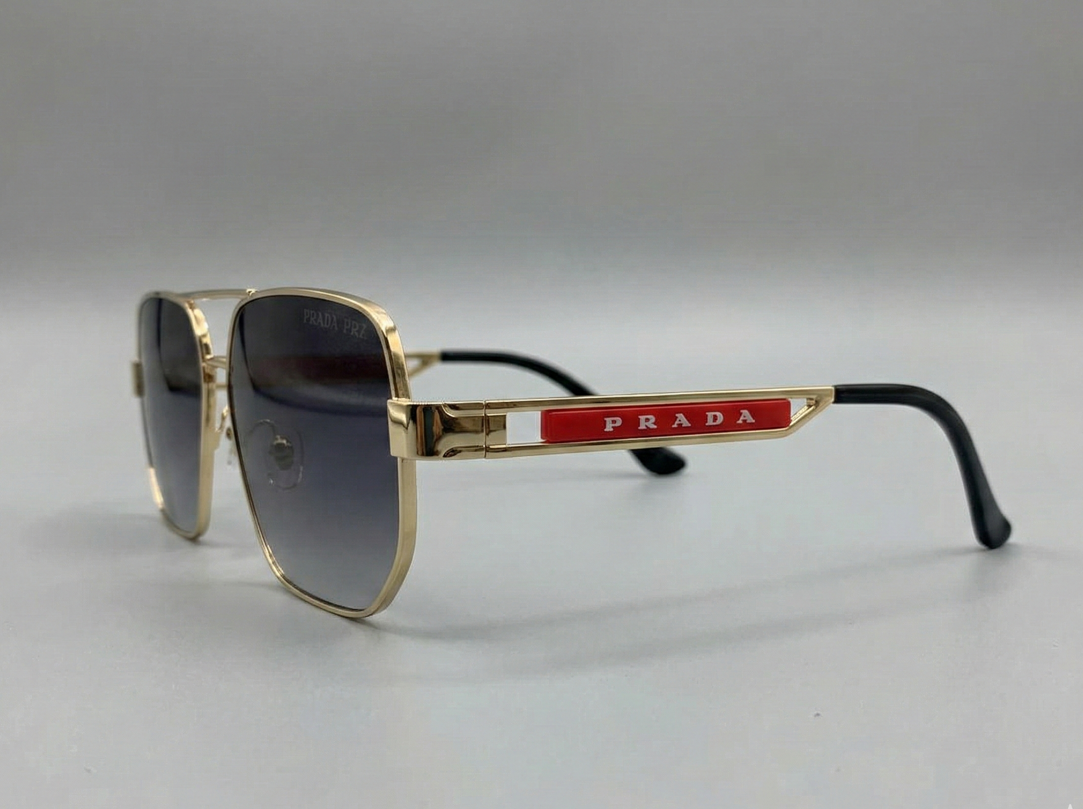 Prada - Gold Square Navigators with Red Accent M - 1010